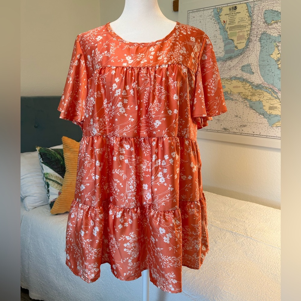 Vanilla Bay Orange White Smocked Tiered Sundress